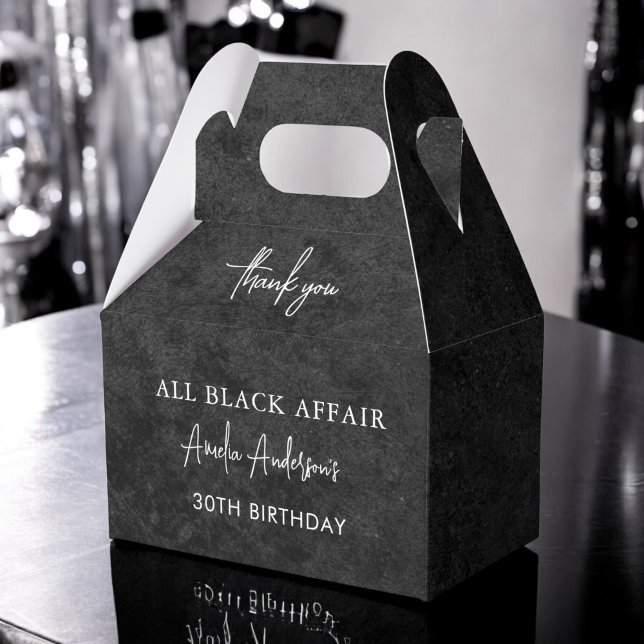 All Black Affair Birthday Party Modern Elegant Favor Box (Creator Uploaded)