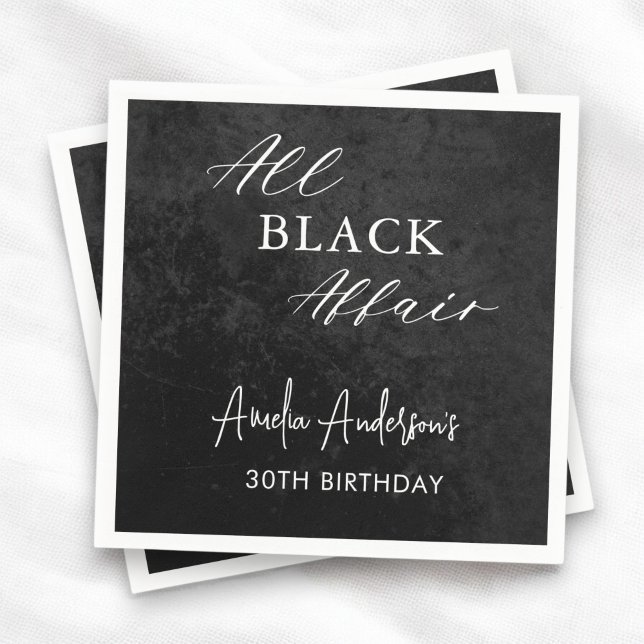 All Black Affair Birthday Party Modern Elegant Napkin (Creator Uploaded)