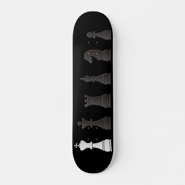 All black one white, chess pieces skateboard (Front)
