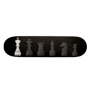 All black one white, chess pieces skateboard