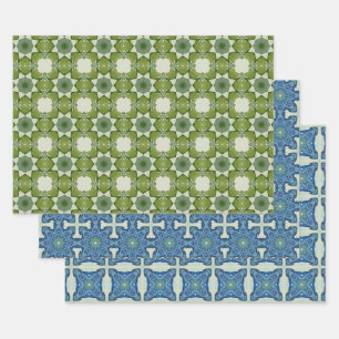 All Blue Seamless Ethnic Pattern Set 3 Wrapping Paper Sheet