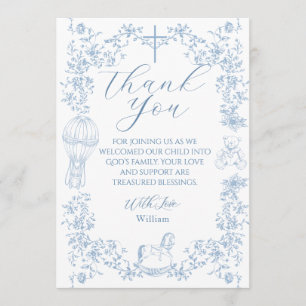 All Blue Toile Boy Baptism Elegant Digital Thank You Card