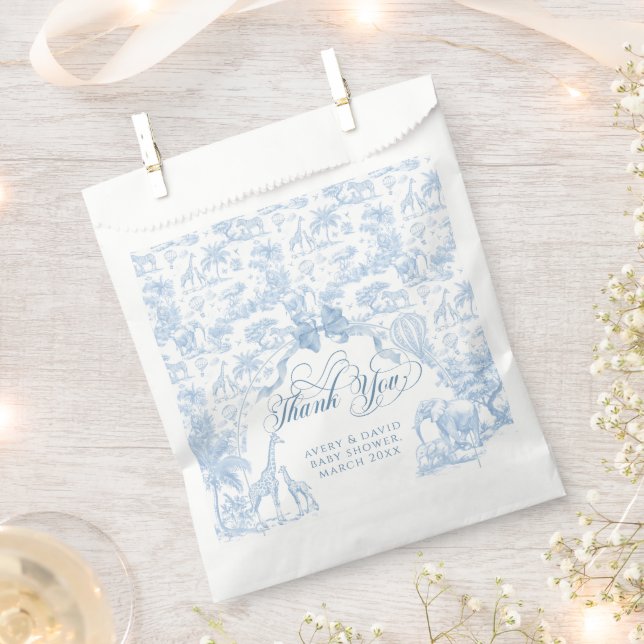All Blue Toile Safari Animal Baby Boy Shower Favour Bag (Clipped)