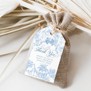 All Blue Toile Safari Animal Baby Boy Shower Gift Tags