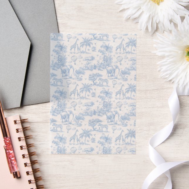 All Blue Toile Safari Animal Baby Boy Shower Vellum Invitations (Wedding)