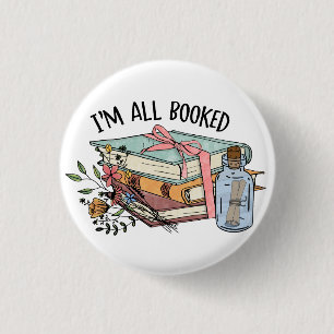All booked flowers ribbon book message in a bottle 1 inch round button