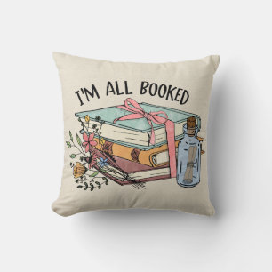 All booked flowers ribbon book message in a bottle throw pillow