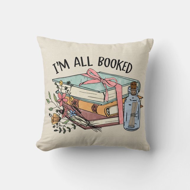 All booked flowers ribbon book message in a bottle throw pillow (Front)