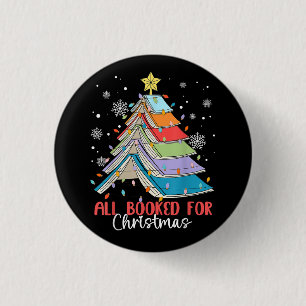 All Booked For Christmas Book Christmas Tree Light 1 Inch Round Button