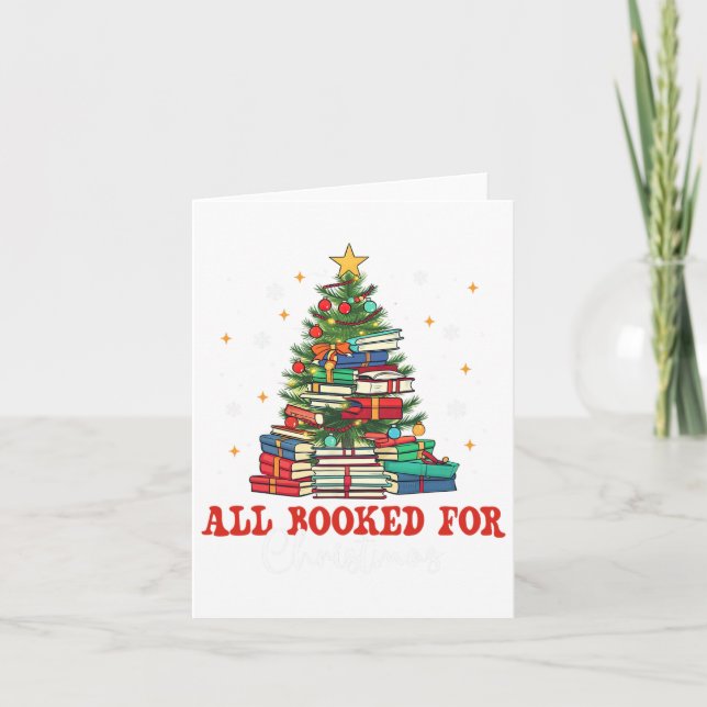All Booked For Christmas Book Christmas Tree Light Card (Front)