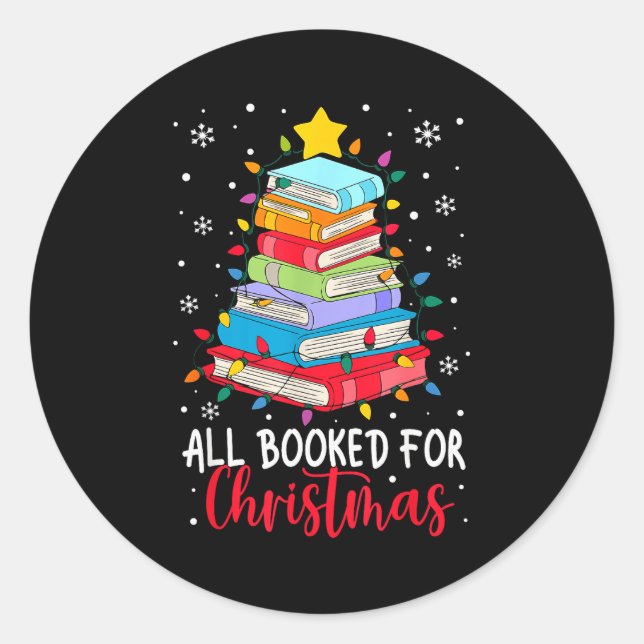 All Booked For Christmas Book Christmas Tree Light Classic Round Sticker (Front)