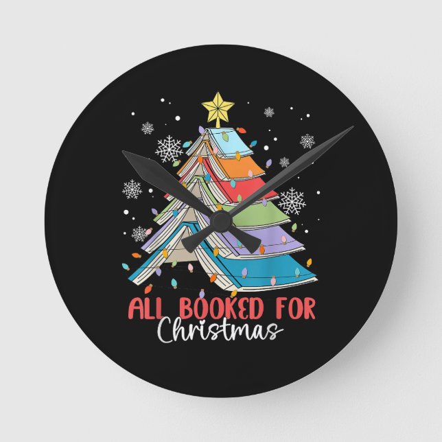 All Booked For Christmas Book Christmas Tree Light Round Clock (Front)