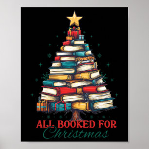 All Booked For Christmas Book Tree Lights Christma Poster