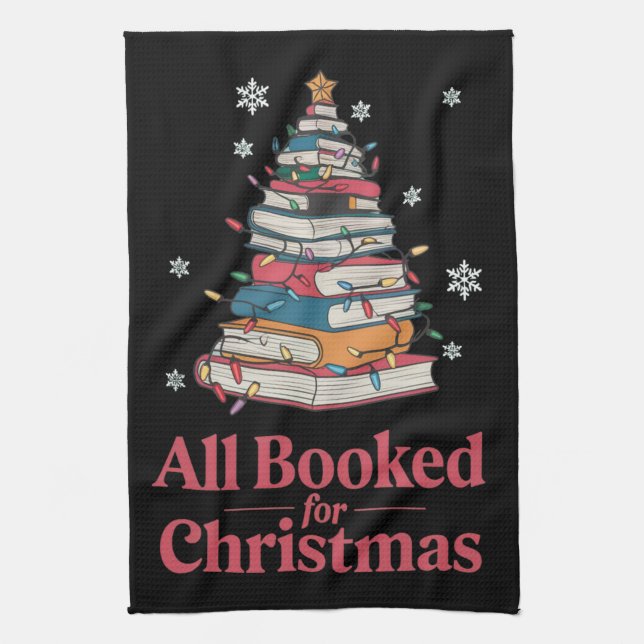 All Booked For Christmas Book Tree Lights  Kitchen Towel (Vertical)
