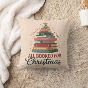 All Booked for Christmas Book Tree Xmas Teacher Throw Pillow