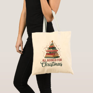 All Booked for Christmas Book Tree Xmas Teacher Tote Bag