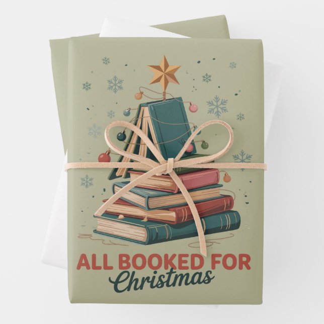 All Booked for Christmas Book Tree Xmas Teacher  Wrapping Paper Sheet (In situ)