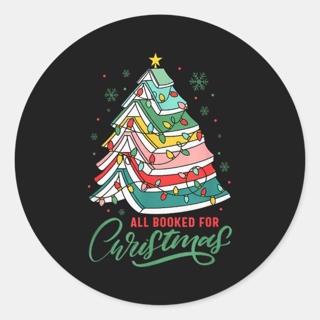 All Booked For Christmas Book Xmas Tree Lights Rea Classic Round Sticker (Front)
