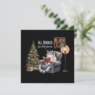 All Booked for Christmas Bookish Cat Winter Readin Holiday Card