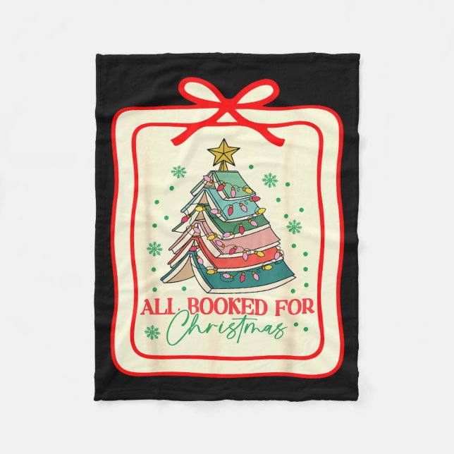 All Booked For Christmas Coquette Bow Tree Lights  Fleece Blanket (Front)