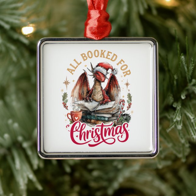 All Booked for Christmas Dragon  Metal Ornament (Tree)