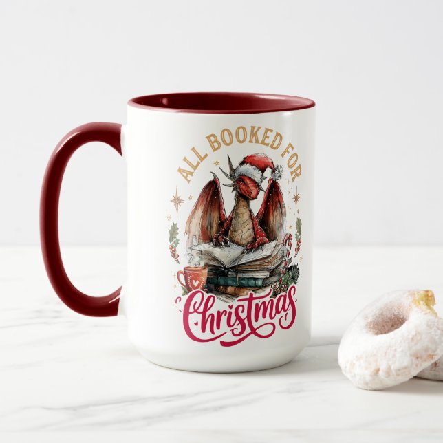 All Booked for Christmas Dragon  Mug (With Donut)