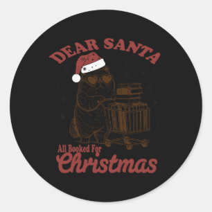 All Booked For Christmas Funny Cat Book Christmas Classic Round Sticker