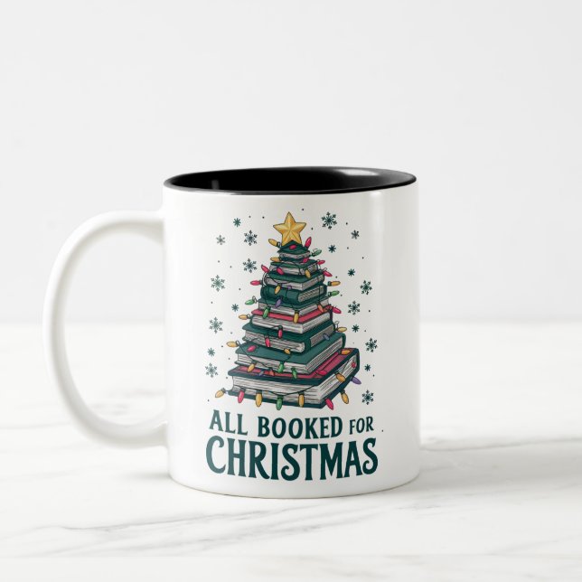 All Booked For Christmas Gift for Librarian Lover Two-Tone Coffee Mug (Left)