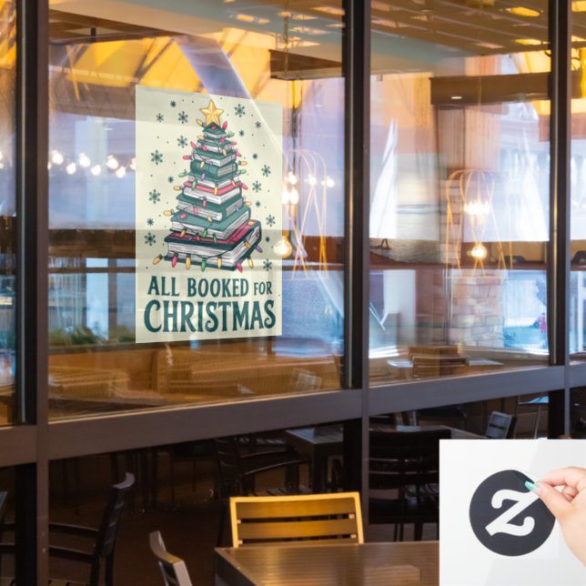 All Booked For Christmas Gift for Librarian Lover Window Cling (Restaurant Window)