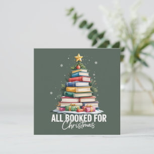 All Booked For Christmas Gift Librarian Bookworm  Holiday Card