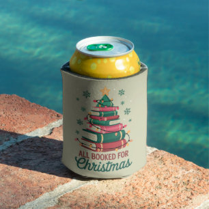 All Booked For Christmas Librarian Book Lover Tree Can Cooler