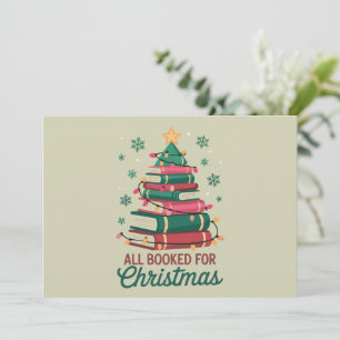 All Booked For Christmas Librarian Book Lover Tree Holiday Card