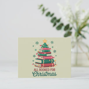 All Booked For Christmas Librarian Book Lover Tree Holiday Postcard