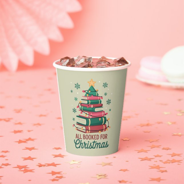 All Booked For Christmas Librarian Book Lover Tree Paper Cups (Insitu)