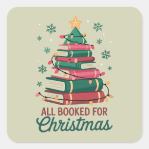All Booked For Christmas Librarian Book Lover Tree Square Sticker