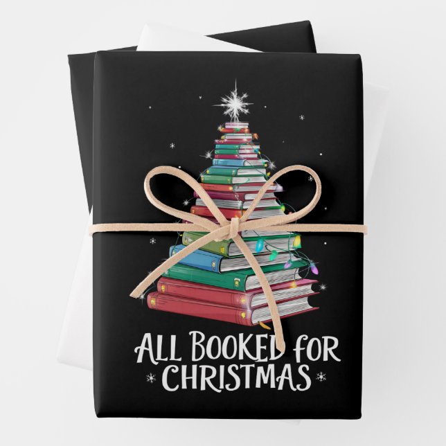 All Booked For Christmas Librarian Xma Book Lovers Wrapping Paper Sheet (In situ)