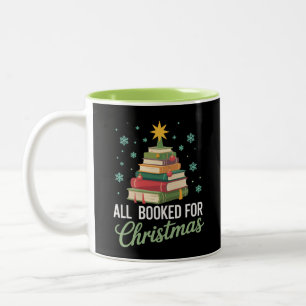 All Booked For Christmas Tree Books Teacher Xmas Two-Tone Coffee Mug