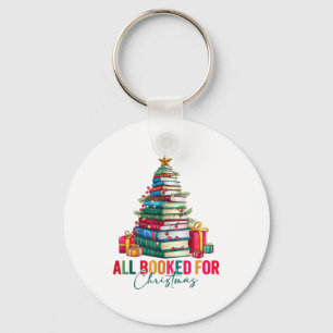 All Booked For Christmas Xmas Tree Teacher Holiday Keychain