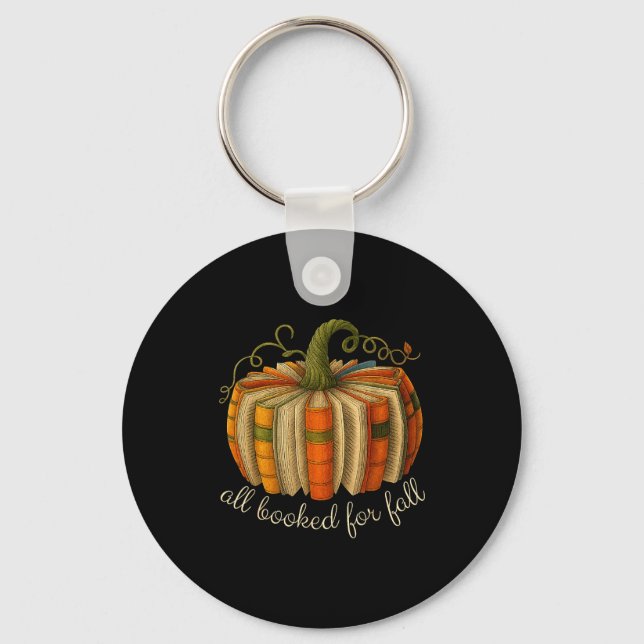 All Booked For Fall Book Pumpkin Reading Halloween Keychain (Front)