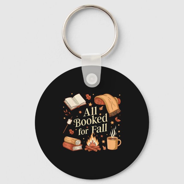 All Booked For Fall Books Coffee Fall Leaves Pumpk Keychain (Front)