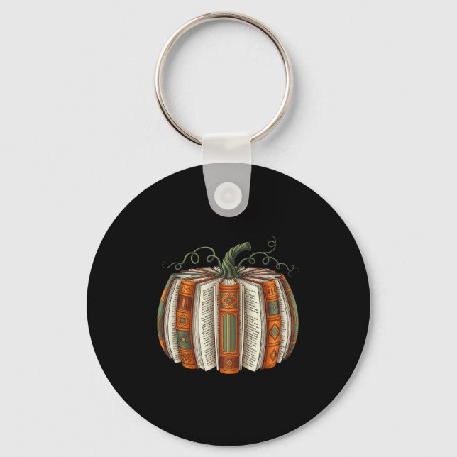 All Booked For Fall Pumpkin Autumn Librarians Teac Keychain (Front)