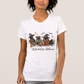 “All Booked for Halloween” Witchy Cat T‑Shirt T-Shirt