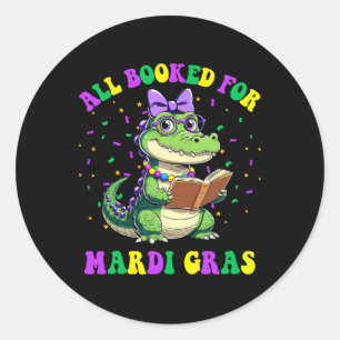 All Booked For Mardi Gras Crocodile Reading Book T Classic Round Sticker