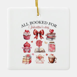 All Booked for Valentine's Day Illustration Ceramic Ornament
