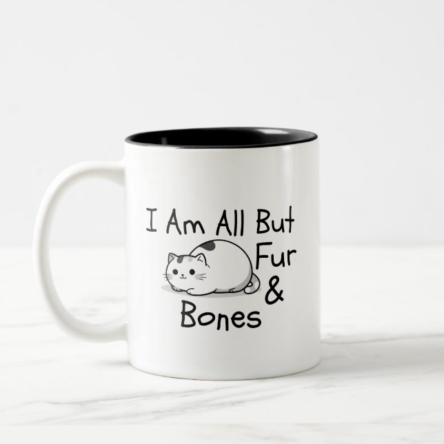 All But Fur & Bones Funny Cat Pun Two-Tone Coffee Mug (Left)