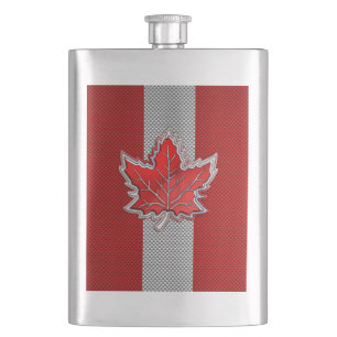 All Canadian Red Maple Leaf on Carbon Fibre Print Hip Flask