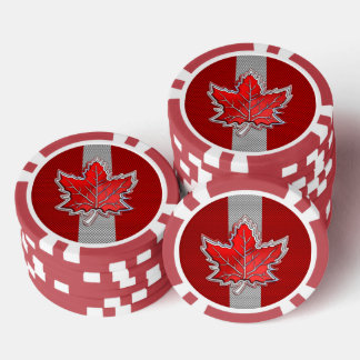 All Canadian Red Maple Leaf on Carbon Fibre Print Poker Chips