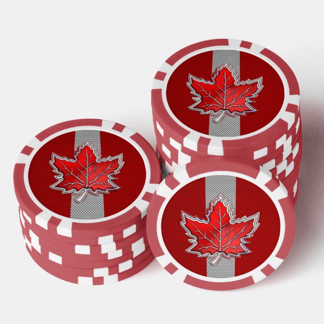 All Canadian Red Maple Leaf on Carbon Fibre Print Poker Chips (Stack)
