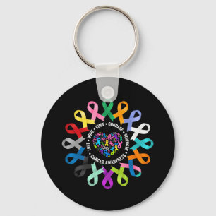 All Cancer Awareness Heart Cancer Ribbon Colourful Keychain