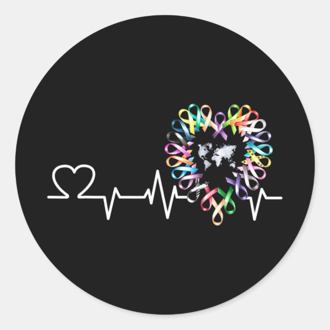 All Cancer Matters Awareness Day Heartbeat Ribbon  Classic Round Sticker (Front)